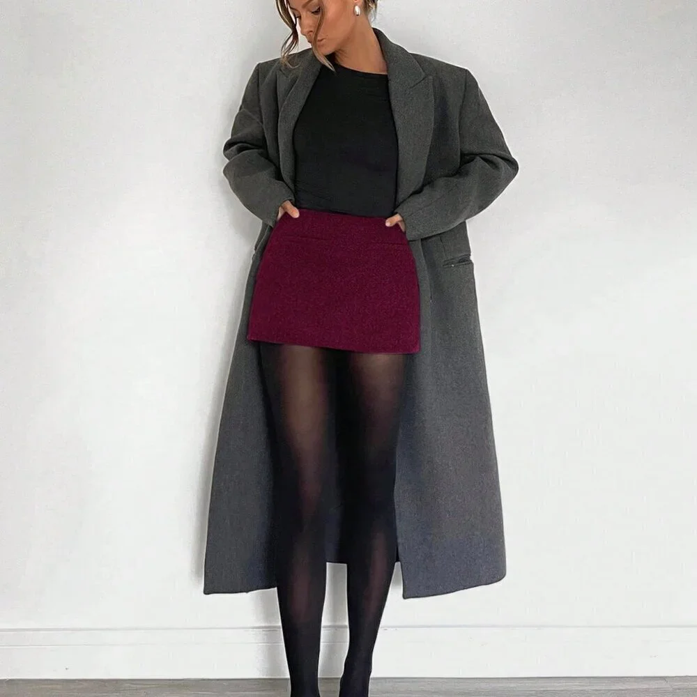 Burgundy Casual Women's texture Mini Skirt